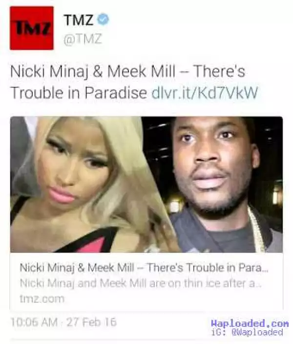 See How Nicki Minaj reacts to TMZ’s report on the alleged fight between herself & MeekMill